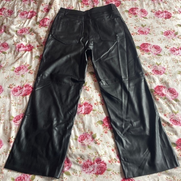 Zara- Black High Waisted Straight Leg Leather Pants Basic Everyday Size Large - Picture 5 of 9